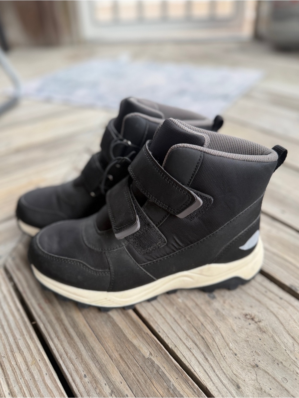 Kids size 4 All In Motion Black Winter Snow Boots with Velcro and Thermolite